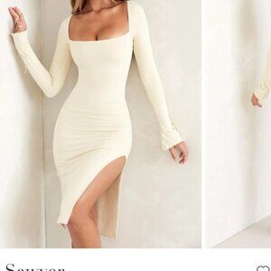 Oh Polly the Sawyer Square Neck Long Sleeve Midi Dress in Ivory 🥥